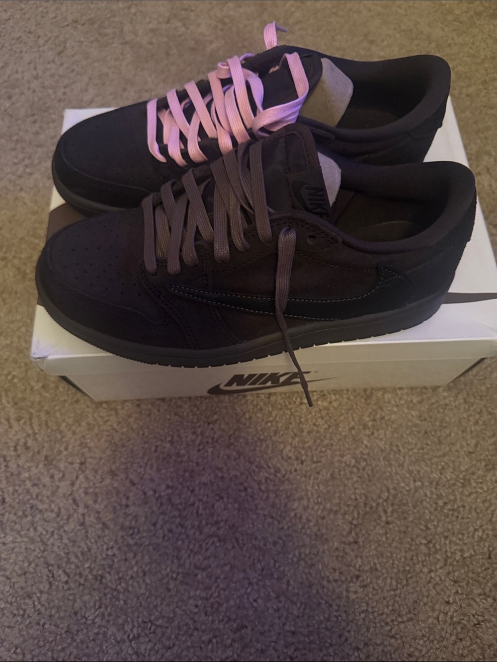Travis Scott Brown Suede Sneakers with Pink Accent Laces - Picture 2 of 10